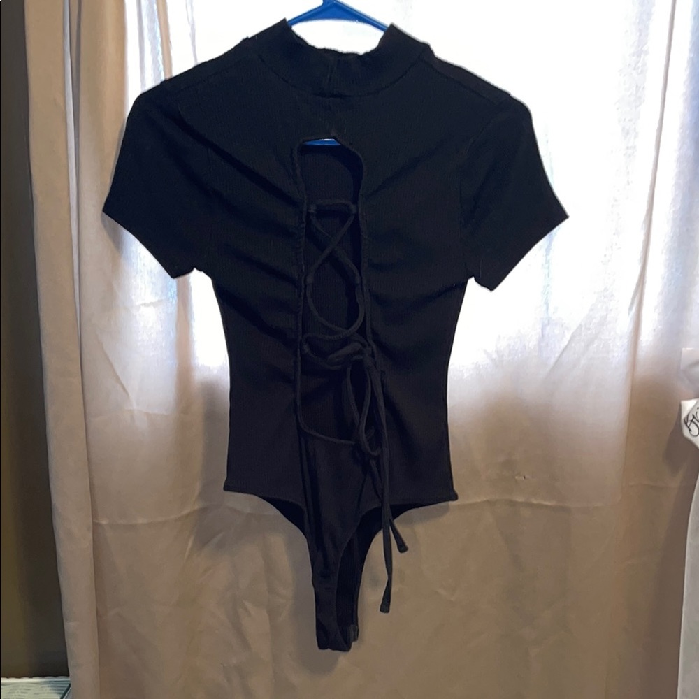 Stylish Black womens tie up back body suit